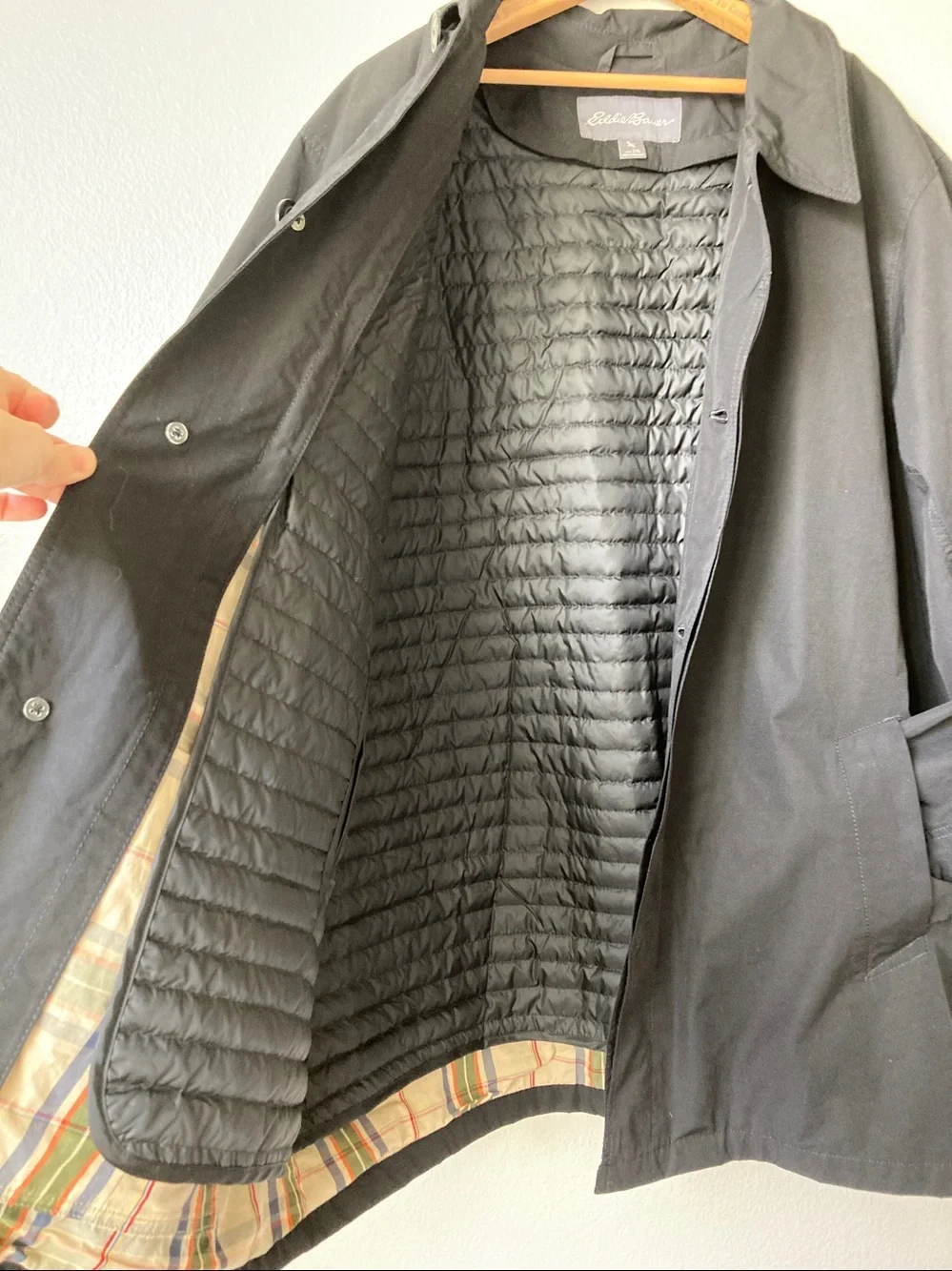 Eddie Bauer coat jacket quilted down zip out lining plaid lined sz 2xl